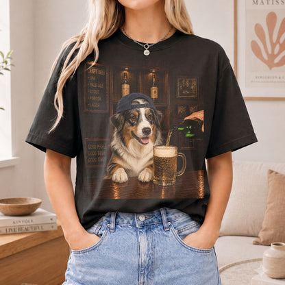 Custom Dog Beer Shirt, Personalized Pet Photo Bar T-Shirt, Funny Dog Drinking Beer Graphic Tee, Custom Pet Portrait Gift for Dog Mom Dad