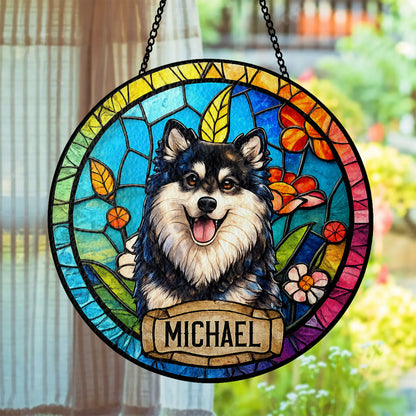 Personalized Dog Portrait Stained Glass Suncatcher, Custom Pet Memorial Stained Glass Photo Suncatcher, Dog Loss Keepsake, Pet Loss Gift