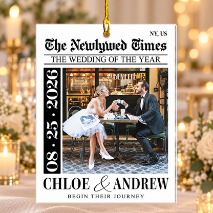 Personalized Wedding Newspaper Photo Ornament – Custom First Christmas Married Gift for Couples