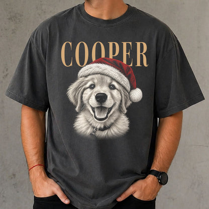 Custom Pet Photo Christmas Shirt, Personalized Pet Name & Portrait Comfort Tee, Vintage Dog Shirt, Dog Mom Christmas Gift, Pet Lover Gift