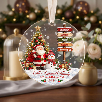 Personalized Family Christmas Ornament 2026 – Custom Names Santa & Snowman Christmas Tree Decoration, Family Keepsake Gift