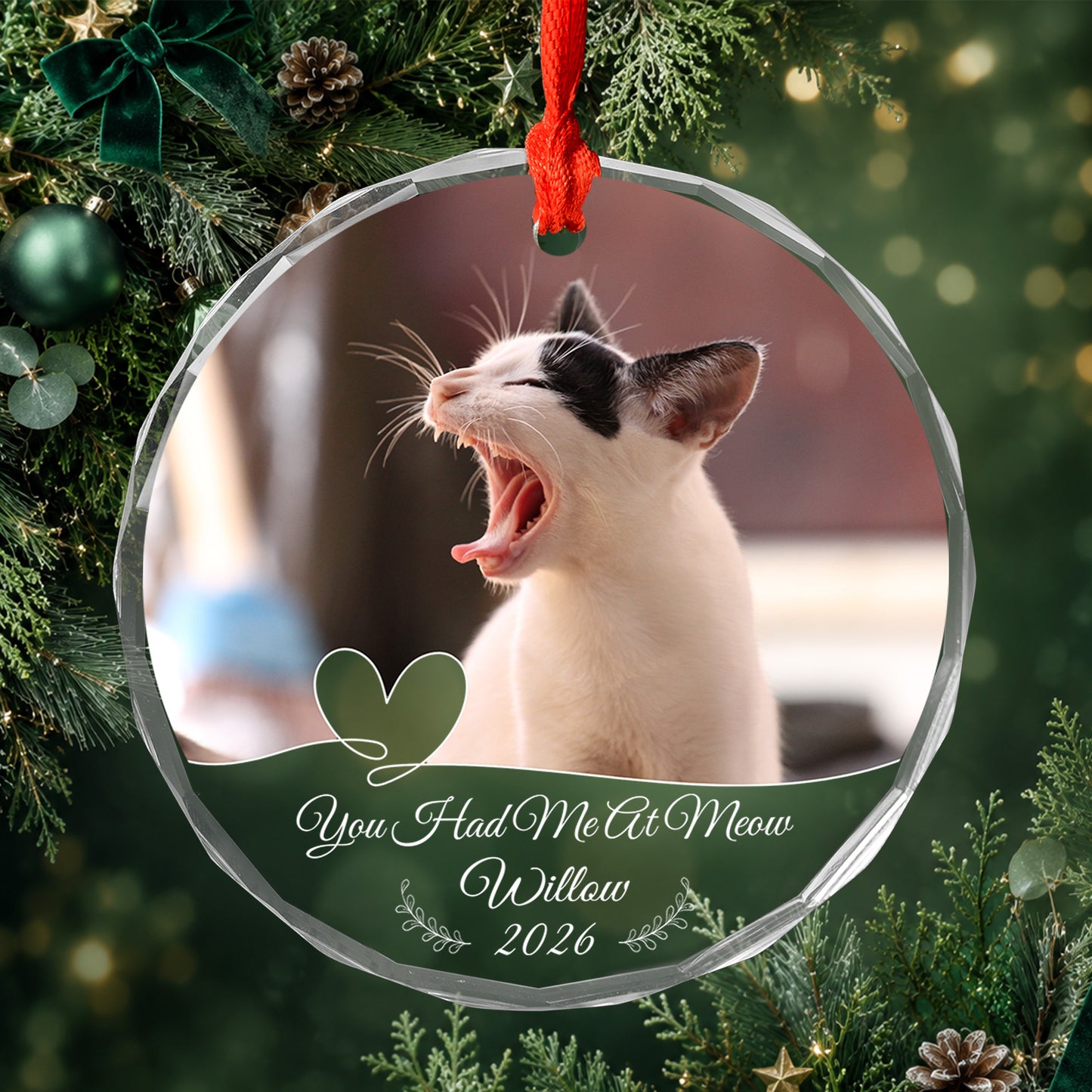 Personalized Dog Photo Crystal Ornament, 2 Sides Printed Custom Pet Glass Christmas Ornament, Dog Name Keepsake, Pet Lover Gift