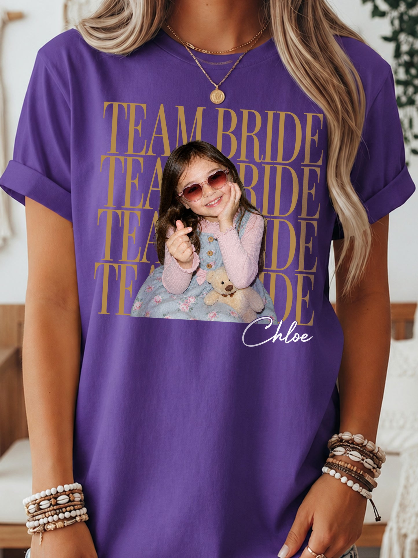Custom Team Bride Shirt with Personalized Childhood Photo, Bachelorette Party Tee, Bride Squad Gift, Bridal Shower Shirt, Funny Bridesmaid Keepsake