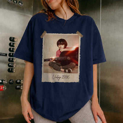 Customized vintage photo memory comfort tee with your personalized text and classic polaroid design