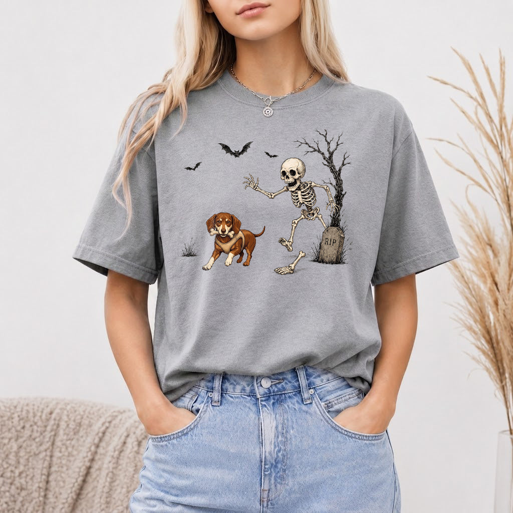 Personalized Halloween Dog Shirt, Custom Any Dog Breed Tee, Funny Skeleton Dog Shirt, Spooky Dog Lover Gift for Men Women, Pet Owner Tee