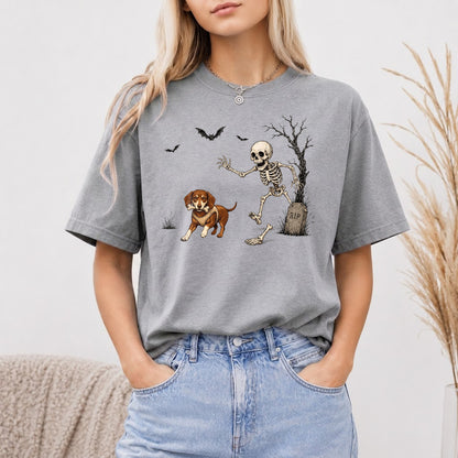 Personalized Halloween Dog Shirt, Custom Any Dog Breed Tee, Funny Skeleton Dog Shirt, Spooky Dog Lover Gift for Men Women, Pet Owner Tee