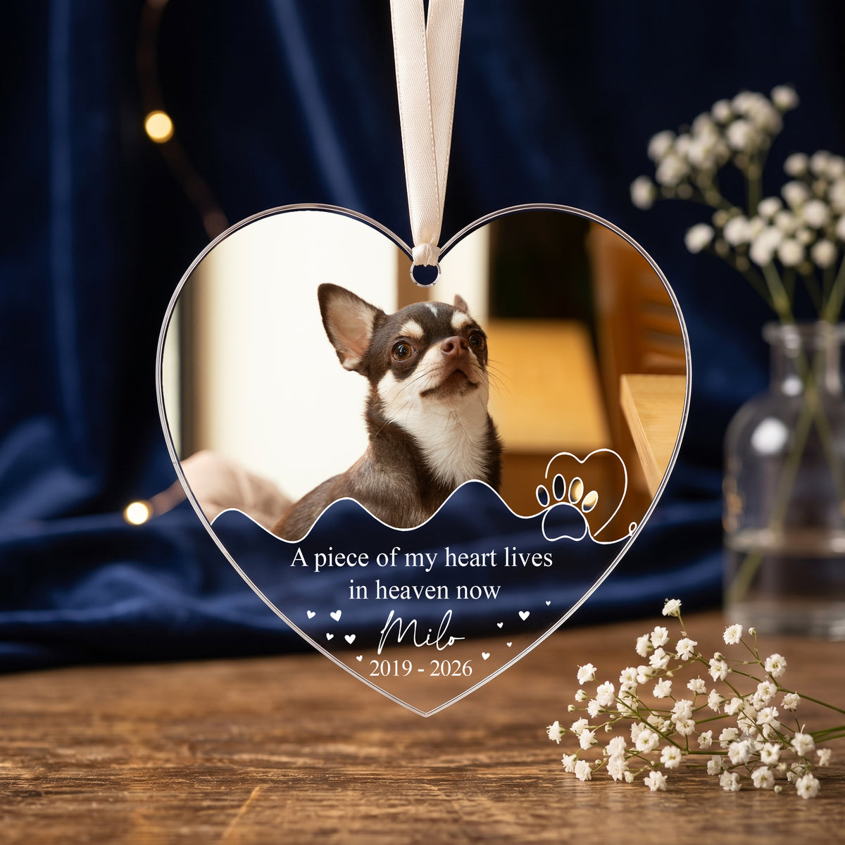 Personalized Pet Memorial Crystal Ornament, 2 Sides Printed Custom Dog Photo Glass Ornament, Pet Loss Gift, Dog Remembrance Keepsake