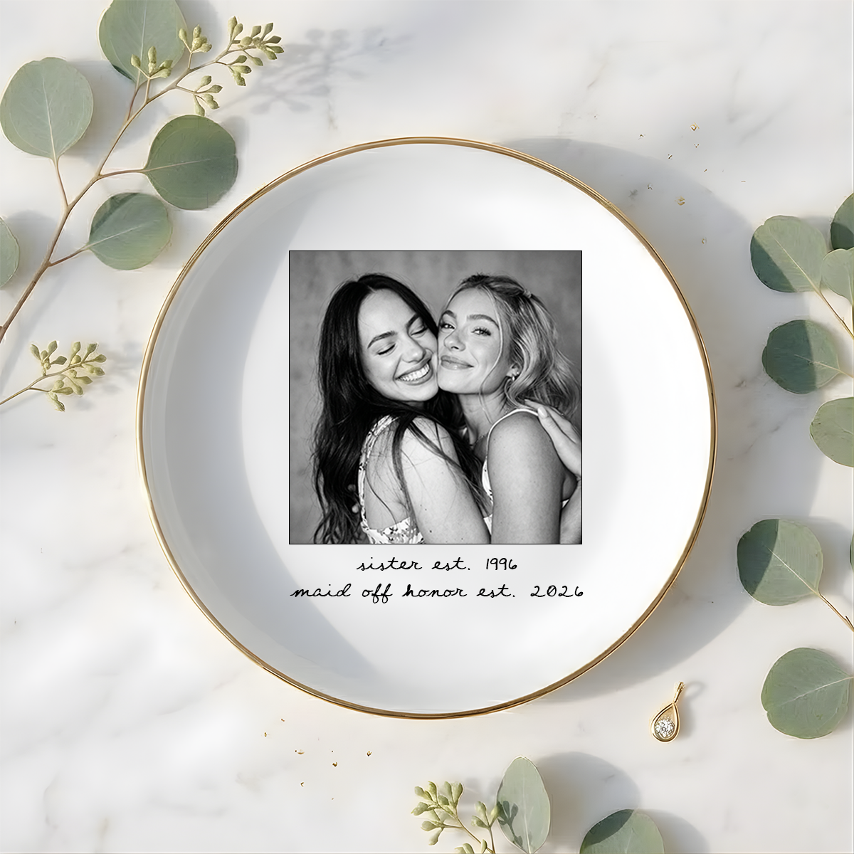 Custom Besties Photo Jewelry Dish, Maid of Honor Trinket Tray, Sister Keepsake, Bridal Gift