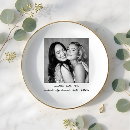 Custom Besties Photo Jewelry Dish, Maid of Honor Trinket Tray, Sister Keepsake, Bridal Gift