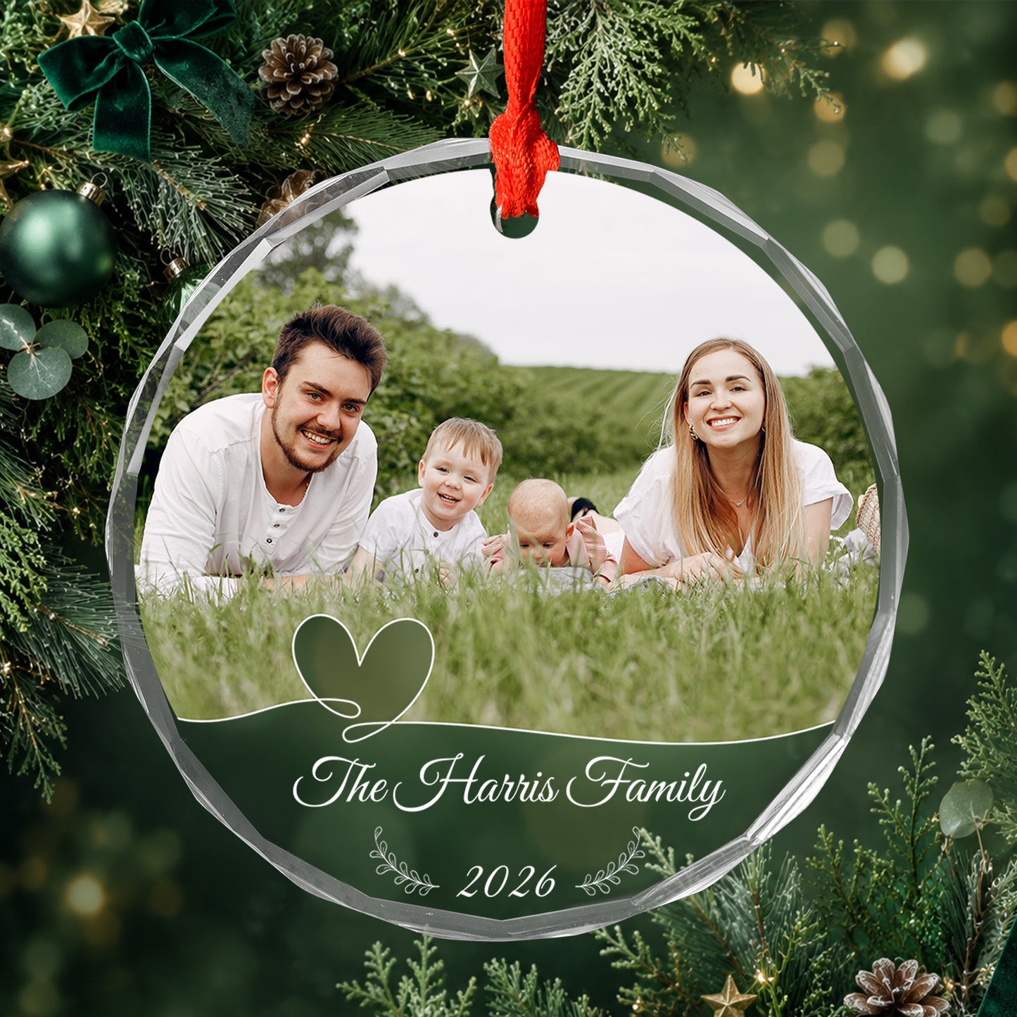 Personalized Family Photo Crystal Ornament, Custom Glass Christmas Ornament, Family Name Ornament, Christmas Keepsake, Family Gift 2026