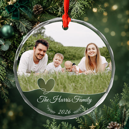 Personalized Family Photo Crystal Ornament, Custom Glass Christmas Ornament, Family Name Ornament, Christmas Keepsake, Family Gift 2026