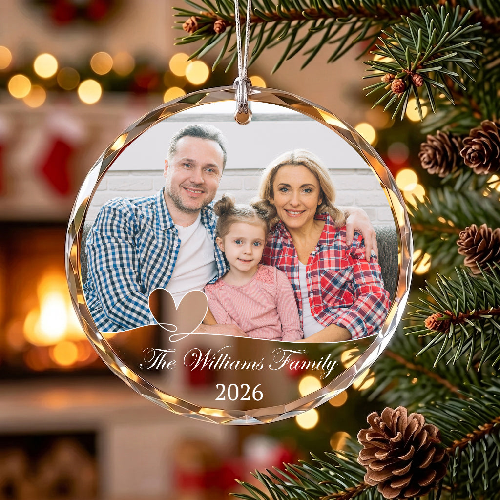 Personalized Family Photo Crystal Ornament, Custom Glass Christmas Ornament, Family Name Ornament, Christmas Keepsake, Family Gift 2026