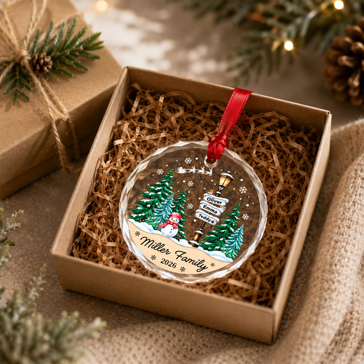 Personalized Family Names Christmas Ornament, Custom Family of Up to 8 Members & Pets, Family Christmas Tree Keepsake