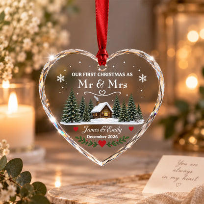 Personalized First Christmas Married Ornament, Custom Mr & Mrs Christmas Ornament, Newlywed Couple Keepsake, Wedding Gift for Husband Wife