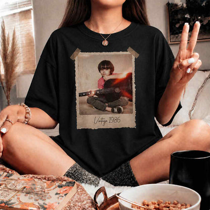 Customized vintage photo memory comfort tee with your personalized text and classic polaroid design
