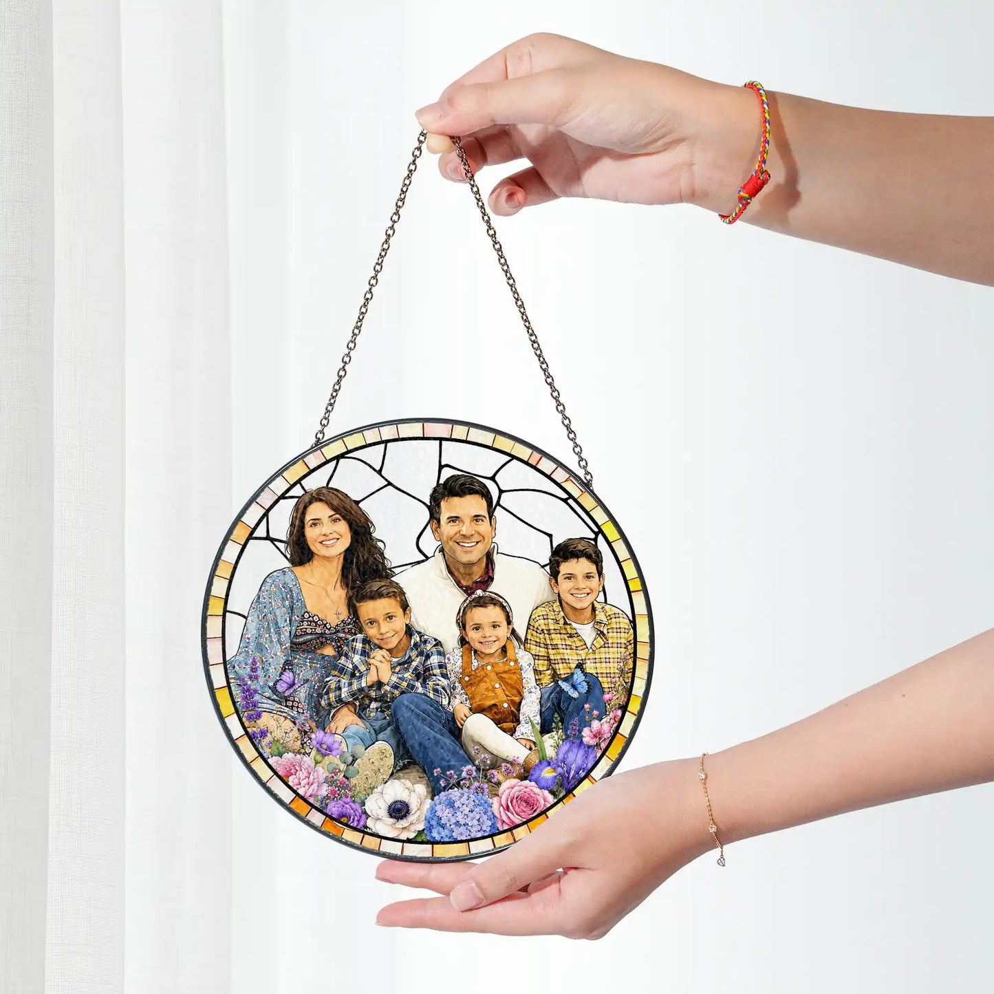 Stained Glass Custom Grandma Portrait Suncatcher, Personalized Window Hanging from Photo, Mother's Day Gift for Mom, Family Memory Art