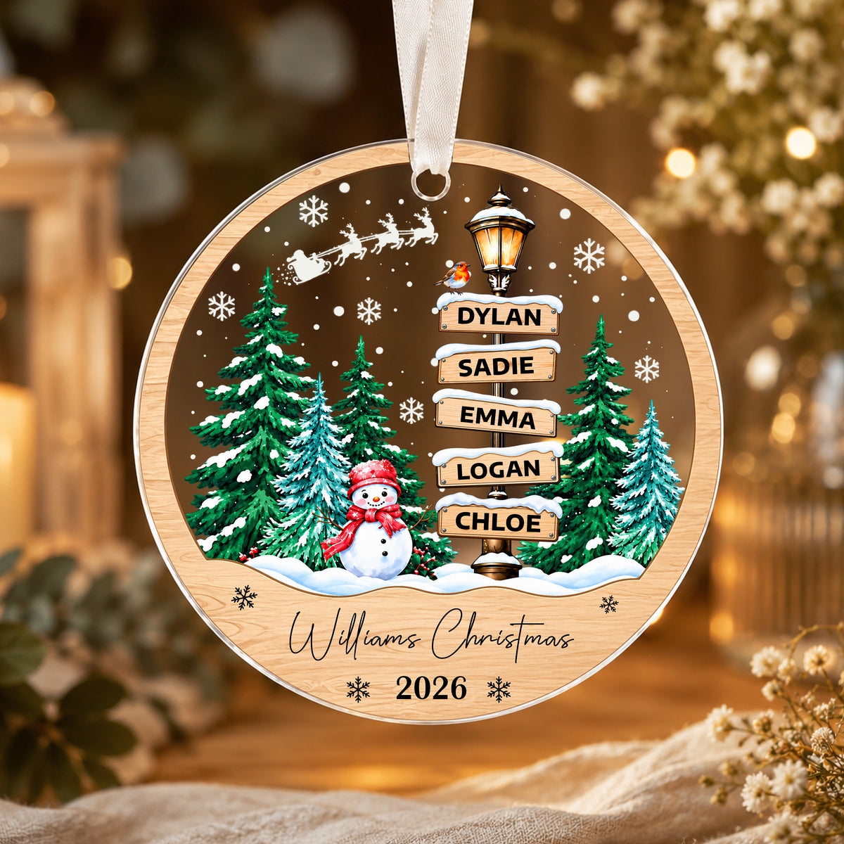 Personalized Family Names Christmas Ornament, Custom Family of Up to 10 Members & Pets, Family Christmas Tree Keepsake