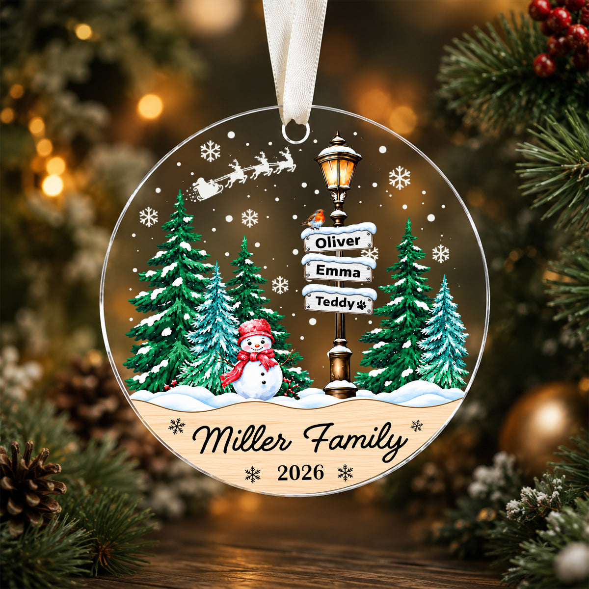 Personalized Family Names Christmas Ornament, Custom Family of Up to 8 Members & Pets, Family Christmas Tree Keepsake