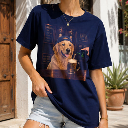 Custom Dog Beer Shirt, Personalized Pet Photo Bar T-Shirt, Funny Dog Drinking Beer Graphic Tee, Custom Pet Portrait Gift for Dog Mom Dad