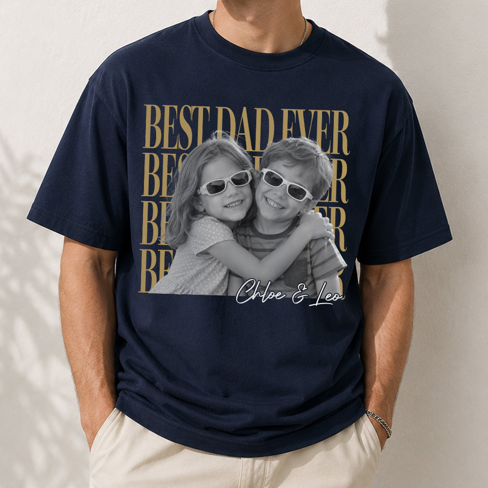 Custom Best Mom & Dad Ever Vintage Photo Shirt – Personalized T-Shirt With Kids Photo & Names, Mother's Day, Father's Day, Christmas Gift for Parents
