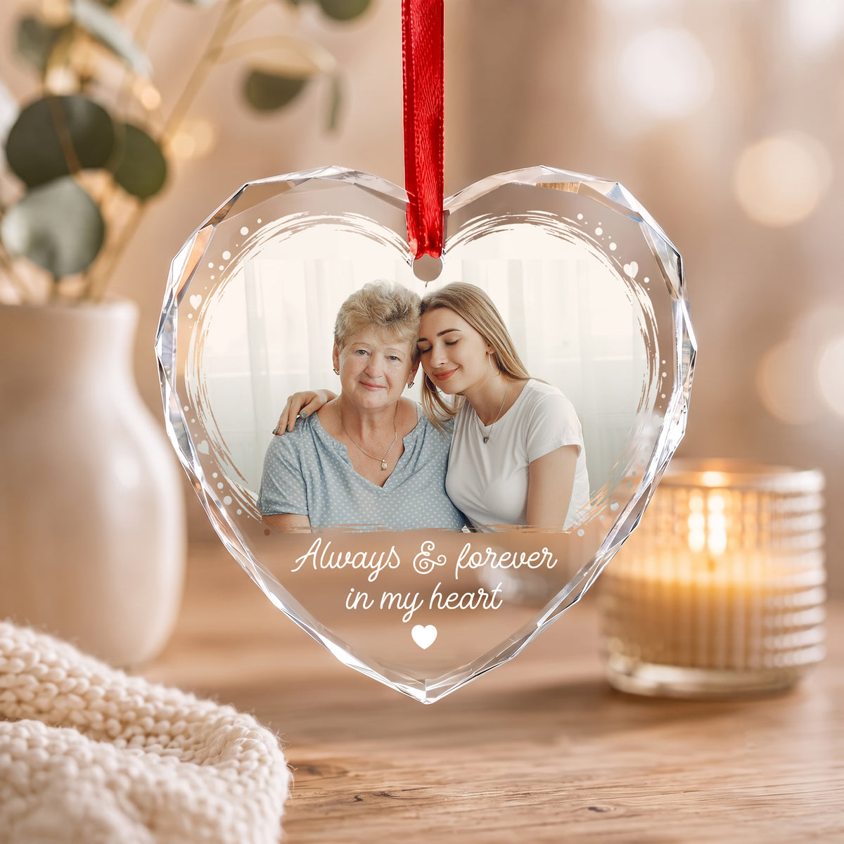 Personalized Memorial Photo Crystal Ornament, 2 Sides Printed Custom Glass Christmas Ornament, Loss of Loved One Gift, Remembrance Keepsake, Sympathy Gift