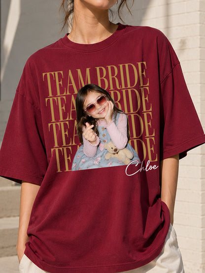 Custom Team Bride Shirt with Personalized Childhood Photo, Bachelorette Party Tee, Bride Squad Gift, Bridal Shower Shirt, Funny Bridesmaid Keepsake