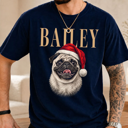 Custom Pet Photo Christmas Shirt, Personalized Pet Name & Portrait Comfort Tee, Vintage Dog Shirt, Dog Mom Christmas Gift, Pet Lover Gift