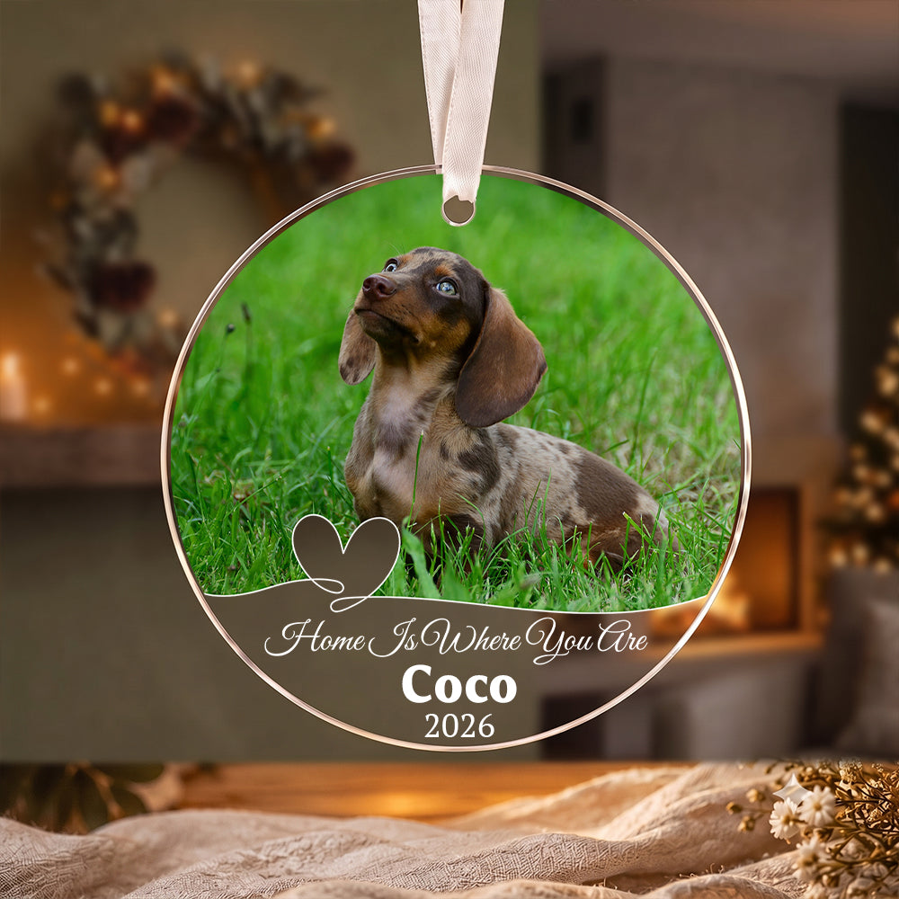 Personalized Dog Photo Crystal Ornament, 2 Sides Printed Custom Pet Glass Christmas Ornament, Dog Name Keepsake, Pet Lover Gift