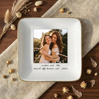 Custom Besties Photo Jewelry Dish, Maid of Honor Trinket Tray, Sister Keepsake, Bridal Gift