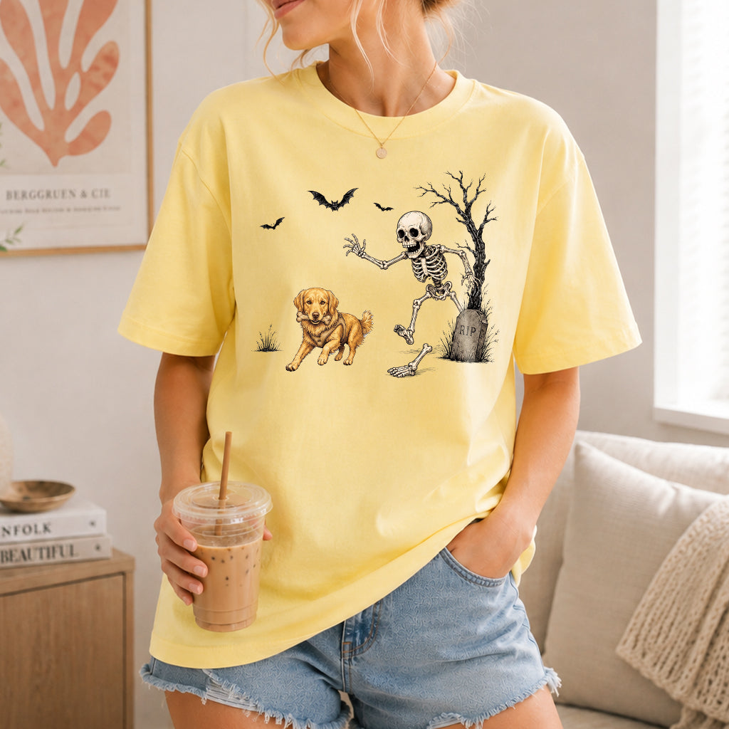 Personalized Halloween Dog Shirt, Custom Any Dog Breed Tee, Funny Skeleton Dog Shirt, Spooky Dog Lover Gift for Men Women, Pet Owner Tee