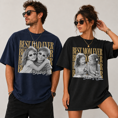 Custom Best Mom & Dad Ever Vintage Photo Shirt – Personalized T-Shirt With Kids Photo & Names, Mother's Day, Father's Day, Christmas Gift for Parents