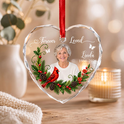 Personalized Memorial Photo Ornament, 2 Sides Printed Forever Loved Heart Ornament, In Loving Memory Christmas Keepsake, Sympathy Gift