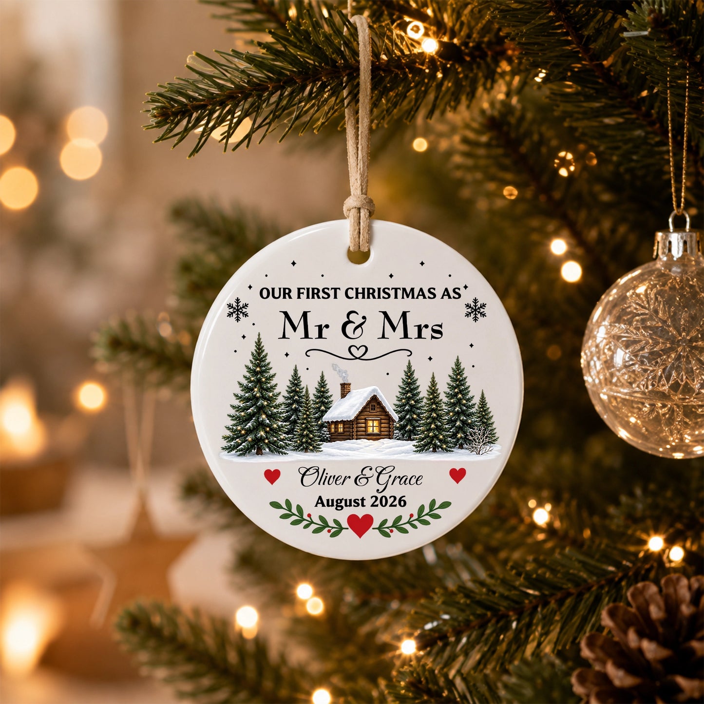 Personalized First Christmas Married Ornament, Custom Mr & Mrs Christmas Ornament, Newlywed Couple Keepsake, Wedding Gift for Husband Wife