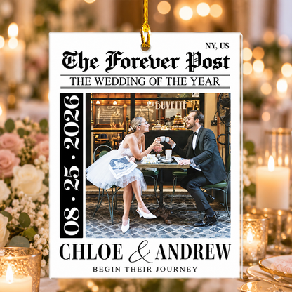 Personalized Wedding Newspaper Photo Ornament – Custom First Christmas Married Gift for Couples