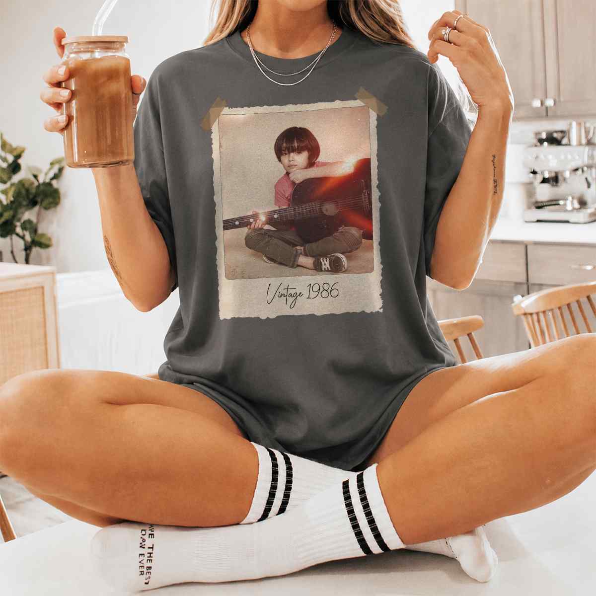 Customized vintage photo memory comfort tee with your personalized text and classic polaroid design