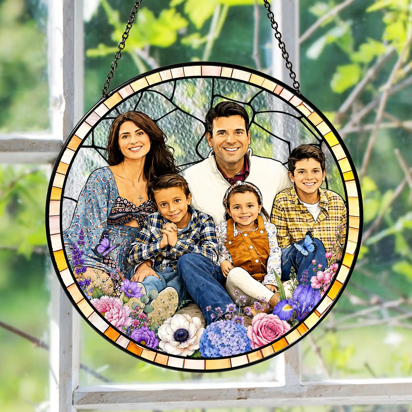 Stained Glass Custom Grandma Portrait Suncatcher, Personalized Window Hanging from Photo, Mother's Day Gift for Mom, Family Memory Art