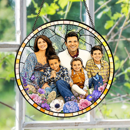 Stained Glass Custom Grandma Portrait Suncatcher, Personalized Window Hanging from Photo, Mother's Day Gift for Mom, Family Memory Art