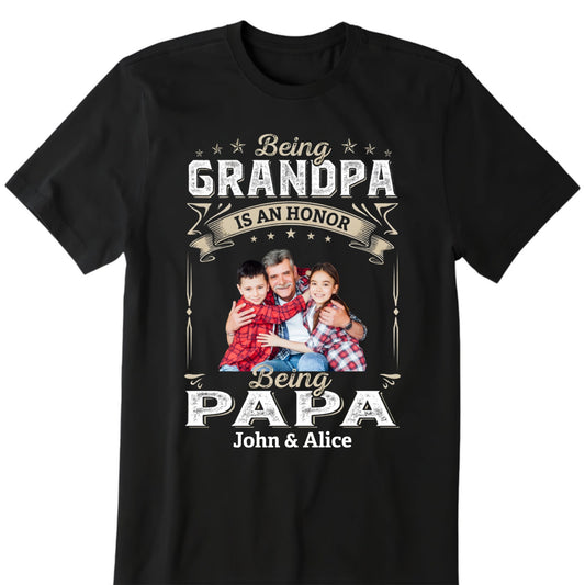 Custom grandpa and papa photo shirt with grandkids names, personalized gift for grandfather.