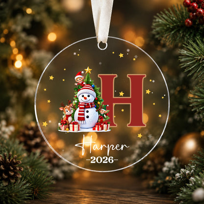 Personalized Kids Christmas Ornament, Custom Name & Monogram Glass Ornament, Santa Elf Reindeer Snowman Keepsake, Christmas Gift for Kids