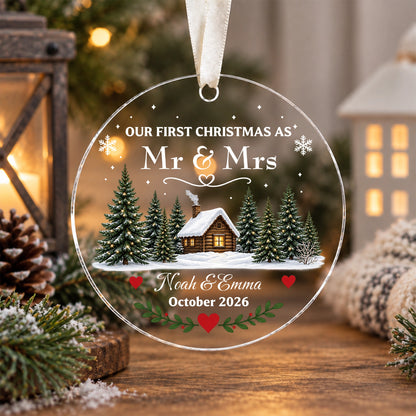 Personalized First Christmas Married Ornament, Custom Mr & Mrs Christmas Ornament, Newlywed Couple Keepsake, Wedding Gift for Husband Wife