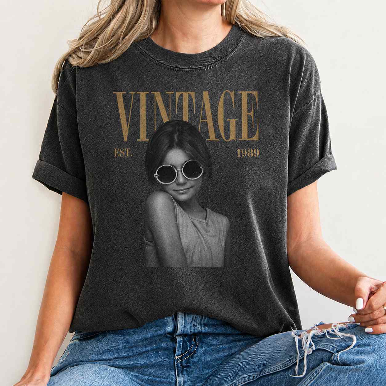Personalized custom photo vintage aesthetic comfort tee with customizable established year high quality
