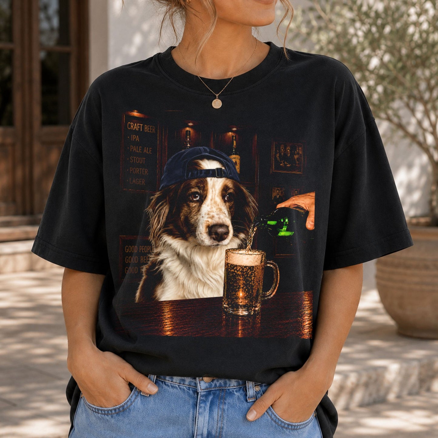 Custom Dog Beer Shirt, Personalized Pet Photo Bar T-Shirt, Funny Dog Drinking Beer Graphic Tee, Custom Pet Portrait Gift for Dog Mom Dad