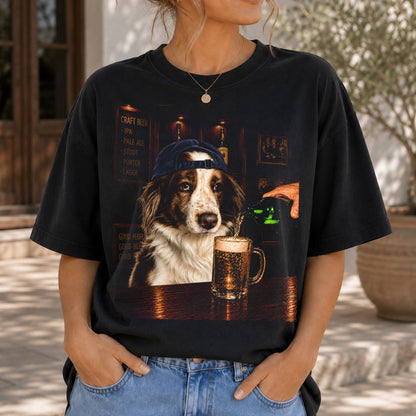 Custom Dog Beer Shirt, Personalized Pet Photo Bar T-Shirt, Funny Dog Drinking Beer Graphic Tee, Custom Pet Portrait Gift for Dog Mom Dad