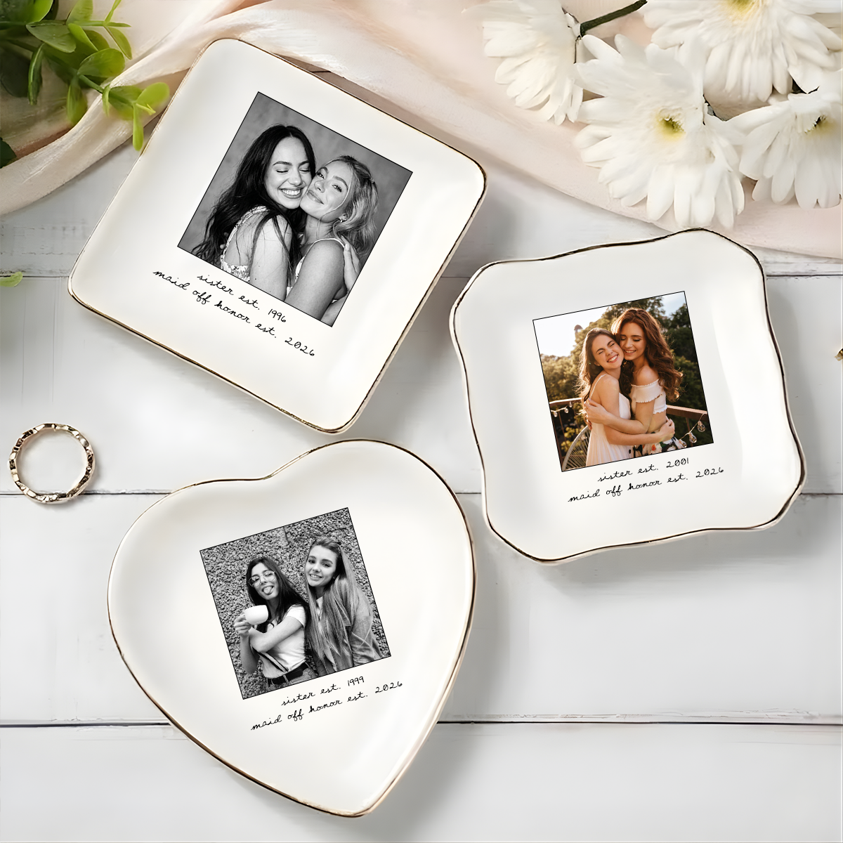 Custom Besties Photo Jewelry Dish, Maid of Honor Trinket Tray, Sister Keepsake, Bridal Gift