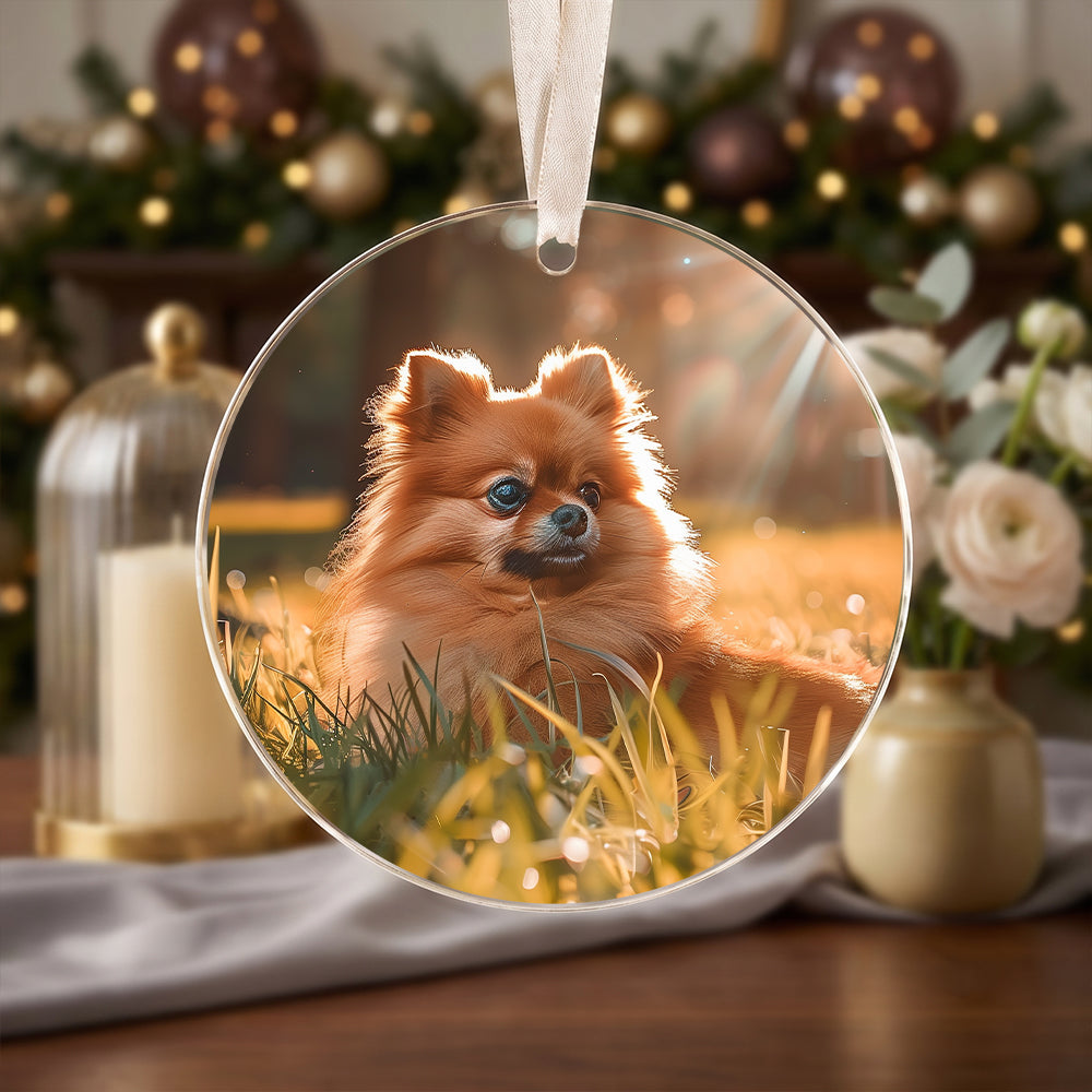 Personalized Dog Photo Crystal Ornament, 2 Sides Printed Custom Pet Glass Christmas Ornament, Dog Name Keepsake, Pet Lover Gift