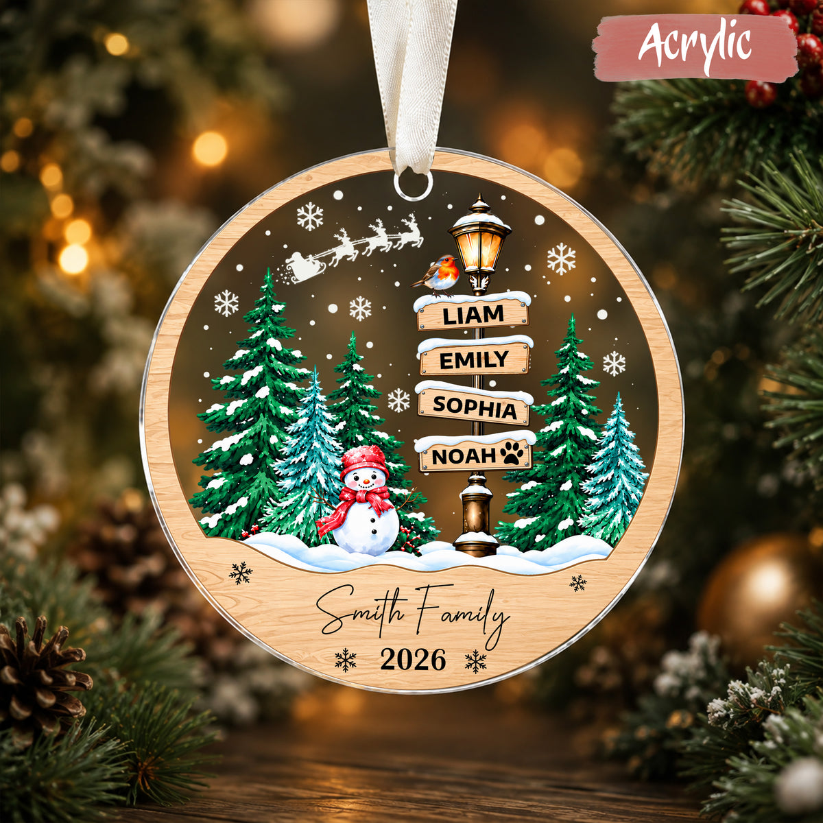Personalized Family Names Christmas Ornament, Custom Family of Up to 10 Members & Pets, Family Christmas Tree Keepsake
