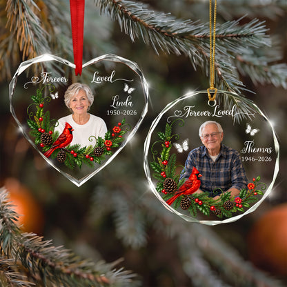 Personalized Memorial Photo Ornament, 2 Sides Printed Forever Loved Heart Ornament, In Loving Memory Christmas Keepsake, Sympathy Gift