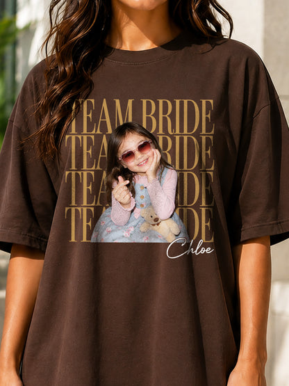 Custom Team Bride Shirt with Personalized Childhood Photo, Bachelorette Party Tee, Bride Squad Gift, Bridal Shower Shirt, Funny Bridesmaid Keepsake