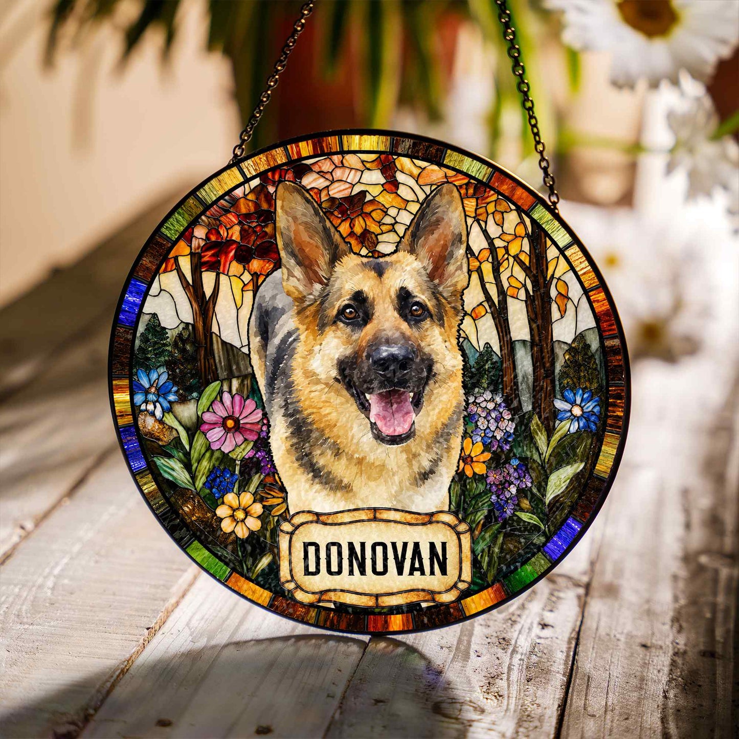 Personalized Dog Portrait Stained Glass Suncatcher, Custom Pet Memorial Cat Loss Keepsake, Pet Loss Gift