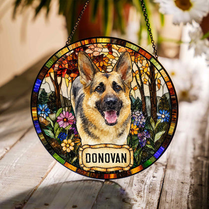 Personalized Dog Portrait Stained Glass Suncatcher, Custom Pet Memorial Cat Loss Keepsake, Pet Loss Gift